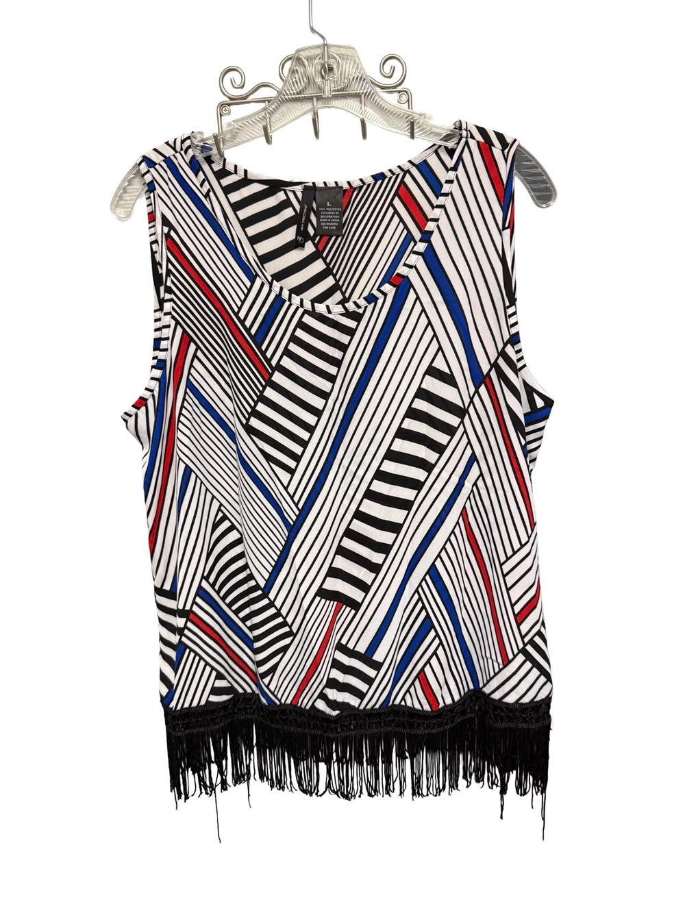 New Directions Women's Large Sleeveless Striped Fringe Top